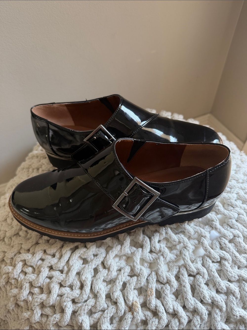 Franco Sarto Womens Cade Monk Strap Loafers Black Patent Leather Size 8